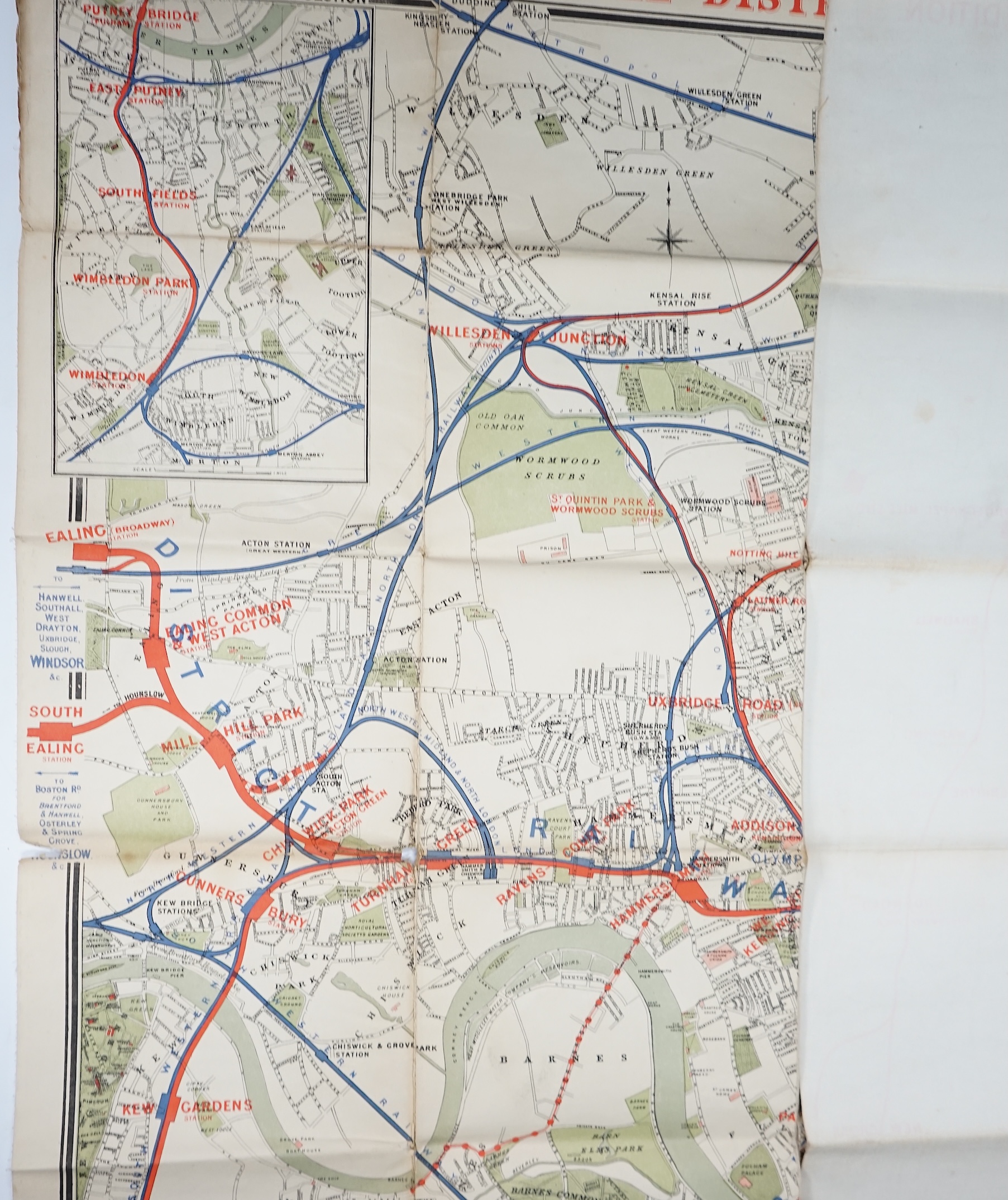 A c.1895 The District Railway Map of London, 5th Edition, folding map on linen with paper covers. Condition - fair.